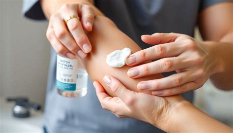 Aplicación de agua de hamamelis en la piel