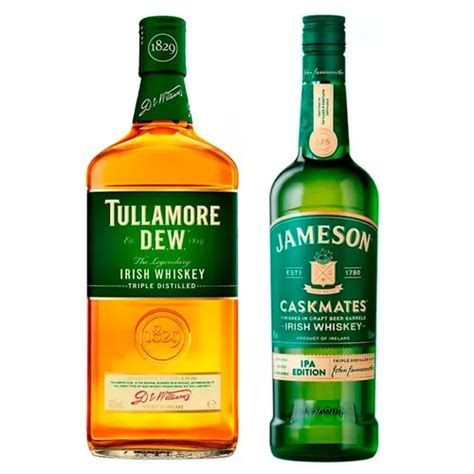 Botellas de whisky irlandés Jameson y Tullamore Dew