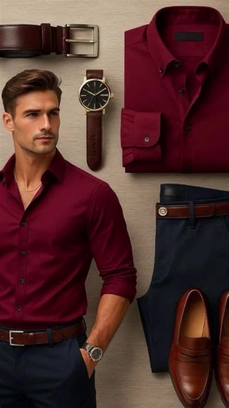 Combinación de camisa vino con pantalón gris