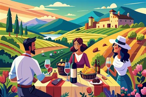 Grupo de personas disfrutando de una comida al aire libre en un viñedo