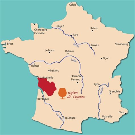 Mapa de la región de Cognac en Francia
