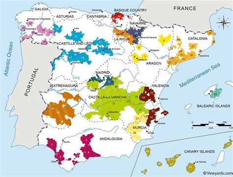 Mapa de las regiones vinícolas de Cabernet Sauvignon