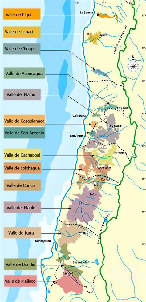 Mapa de las regiones vinícolas de Chile