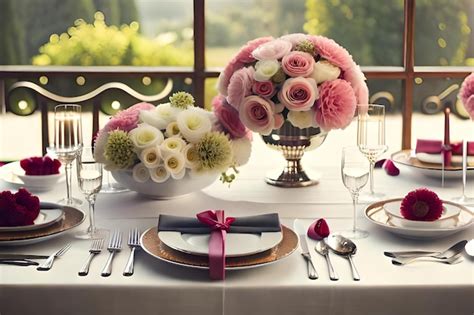 Mesa formalmente montada con decoraciones