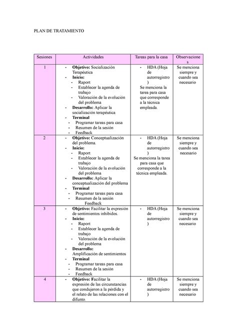 Plan de tratamiento individualizado